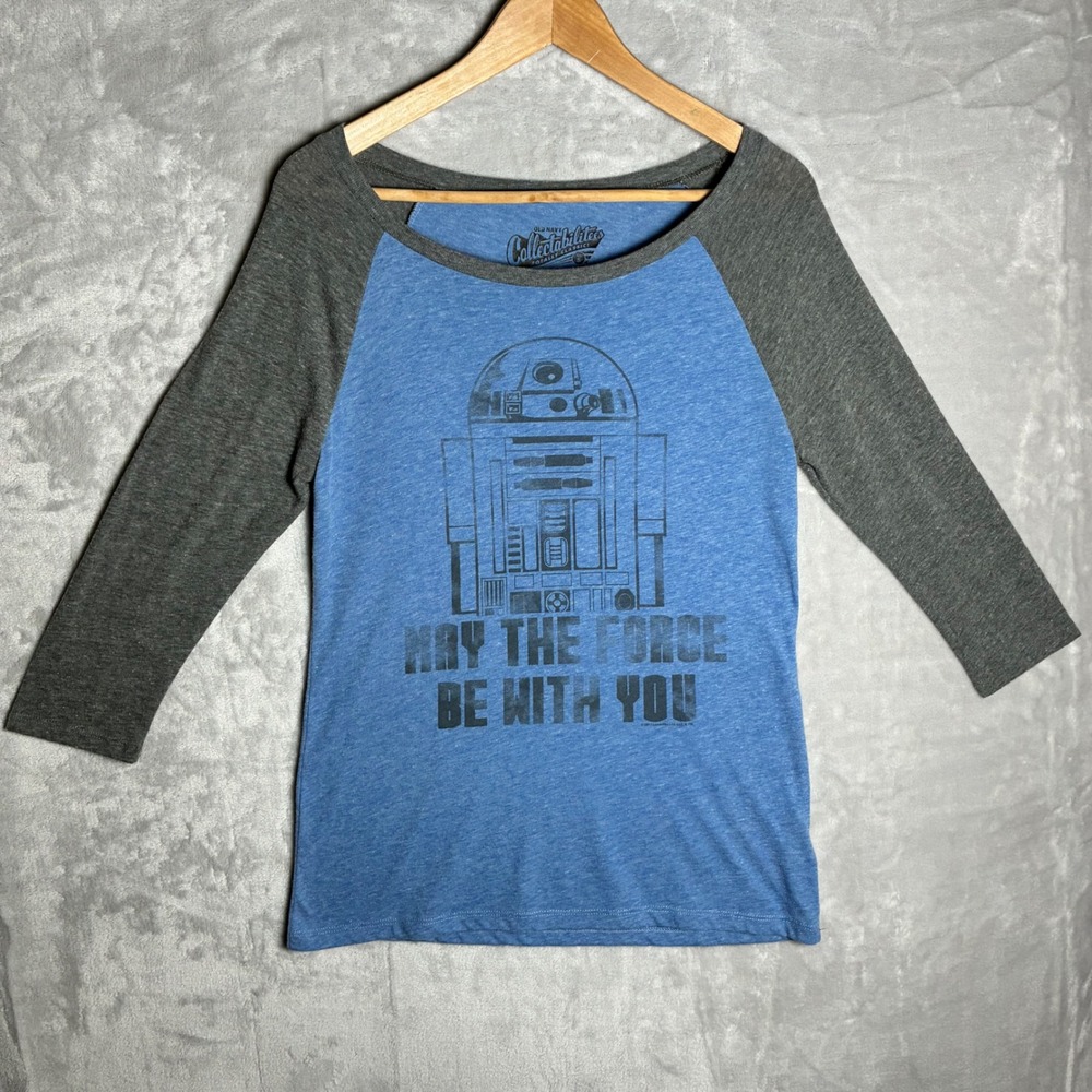 Old Navy Star Wars R2-D2 Raglan Tee Blue Grey 3/4 Sleeve Graphic Top Small